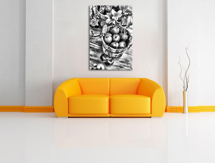 Pixxprint Bucket of Cherries als Leinwandbild/Grösse: 100x70 / Wandbild/Kunstdruck/fertig bespannt,