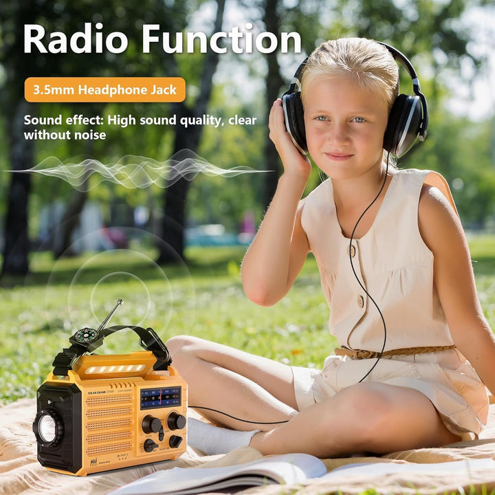 Tragbare Solar Radio, Notfall Radio mit Kurbel, Dynamo Wetter AM/FM/SW Radio,4000mAh Wiederaufladbar