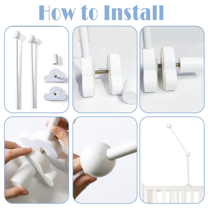 Baby Mobile Halterung, Abnehmbarer Verstellbar Weiss Holz Mobile Aufhänger Wickeltisch für Babybett,