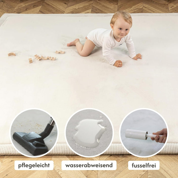 Wolkenweiche Samtmatte-Spielmatte Baby 150x80x2,5cm, grau – Kinderteppich mit hochwertigem Memory-Sc