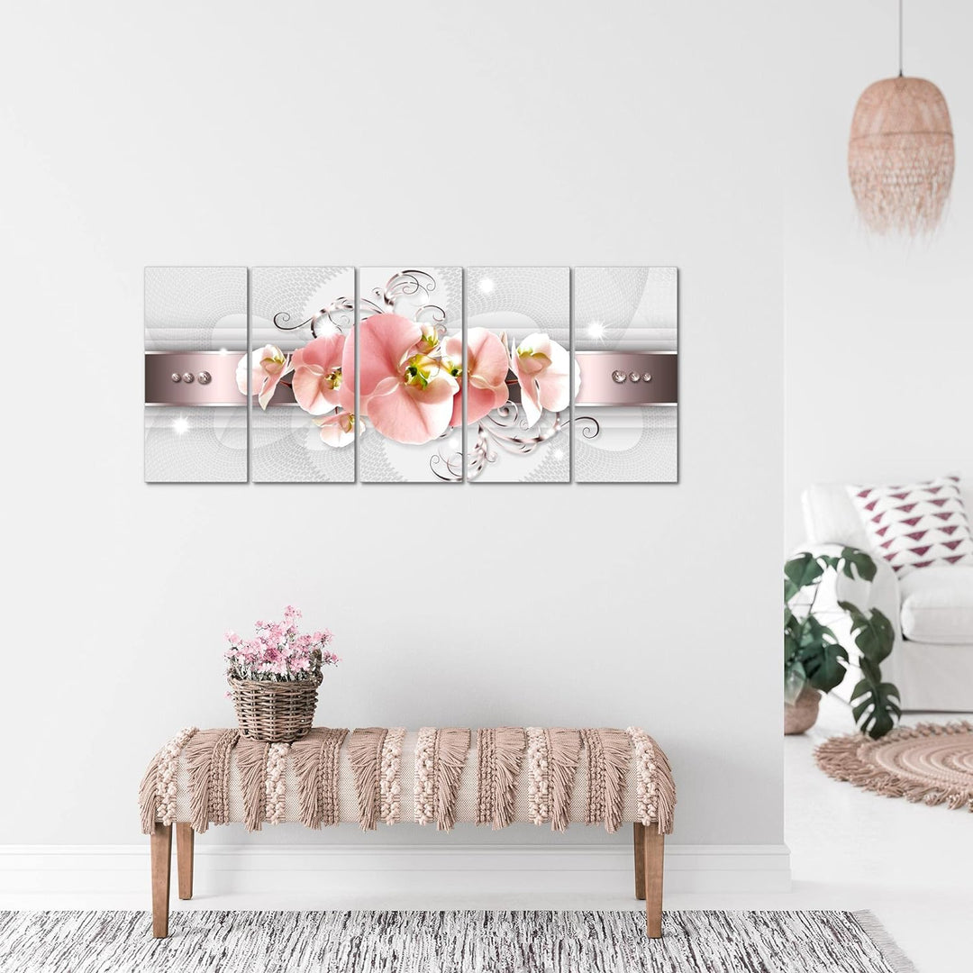 Runa Art Bild Blumen Orchidee Wandbilder auf Vlies Leinwand 5 Teilig Wanddekoration Wohnzimmer Schla
