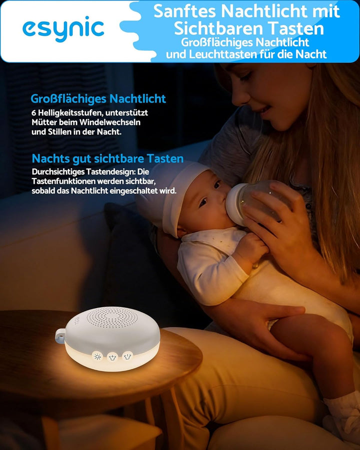 eSynic Weisses rauschen Baby Einschlafhilfe Baby & Erwachsene Tragbare White Noise Machine mit Nacht