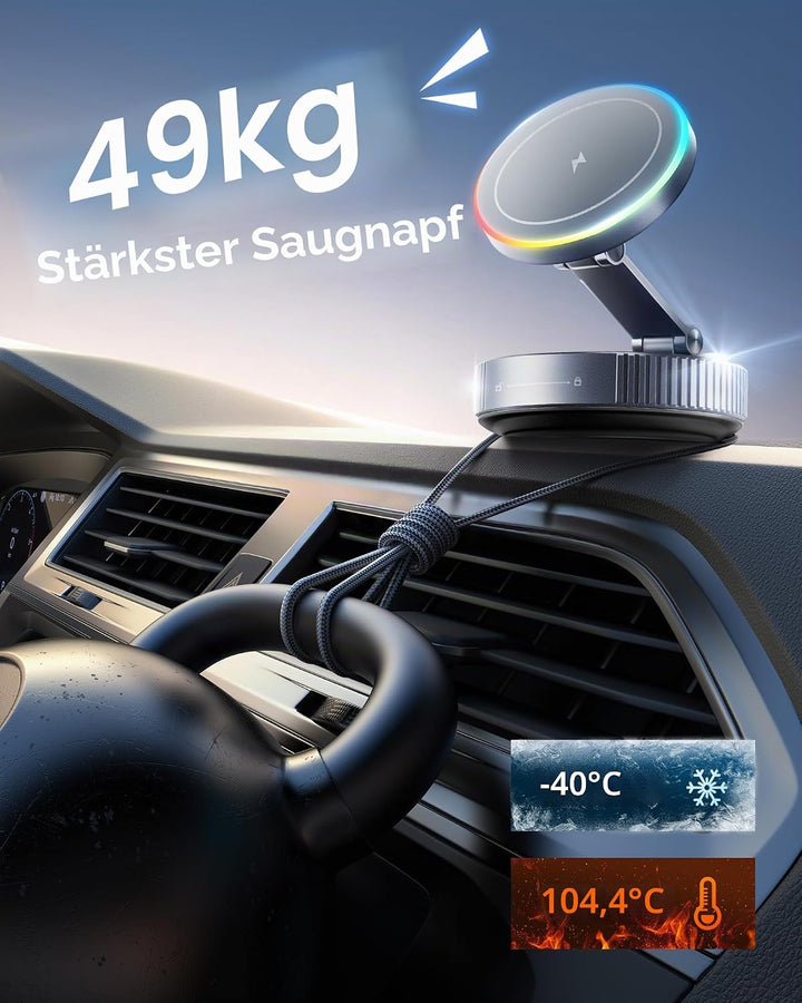 2026 Upgraded Vakuum Handyhalterung mit Ladefunktion - für Magsafe KFZ Handyhalterung Auto, 360° Dre