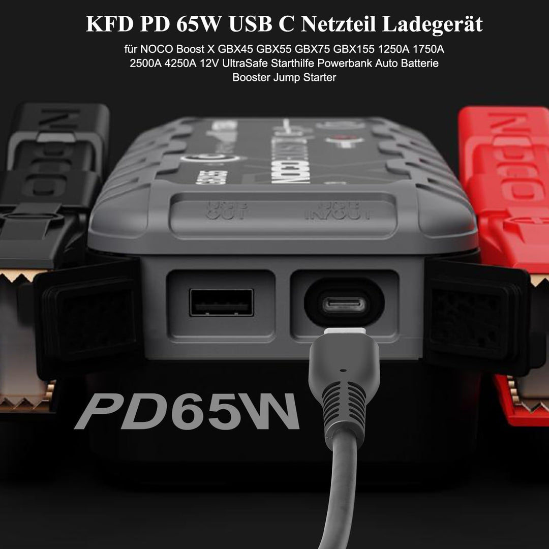 KFD Netzteil 60W 65W USB C Ladegerät für NOCO Boost X GBC011 GBX45 GBX55 GBX75 GBX155 U65 GBX-Serie