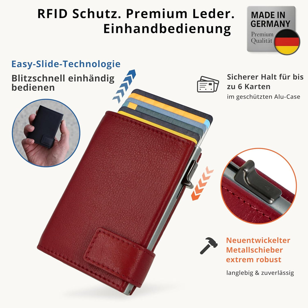 SecWal Kartenetui mit Münzfach Druckknopf inkl. Geschenkbox - Made in Germany - Echtleder Mini Geldb