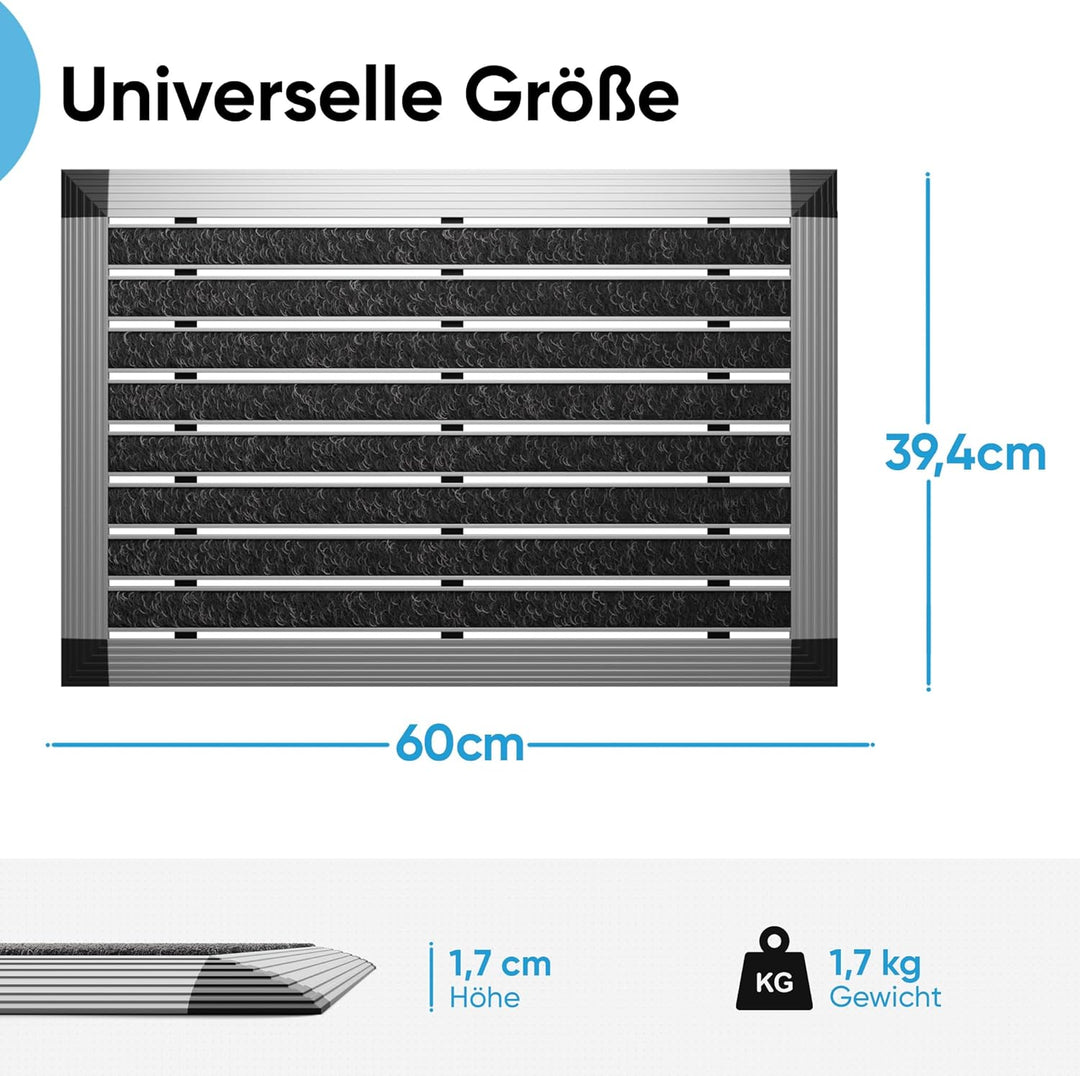 Fussmatte aussen, Aluminiumrahmen Silber, 40x60 cm, Fussmatte Aussenbereich, Aluminium Türmatte auss