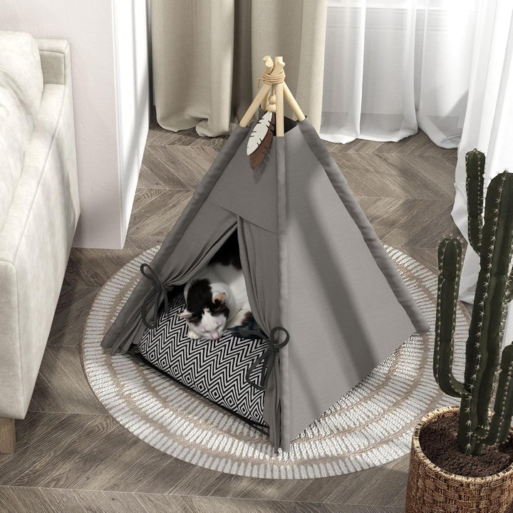 PawHut Tipi Zelt für Haustiere, Katzenzelt mit abnehmbar und waschbar Kissen, Katzenhaus mit rutschf