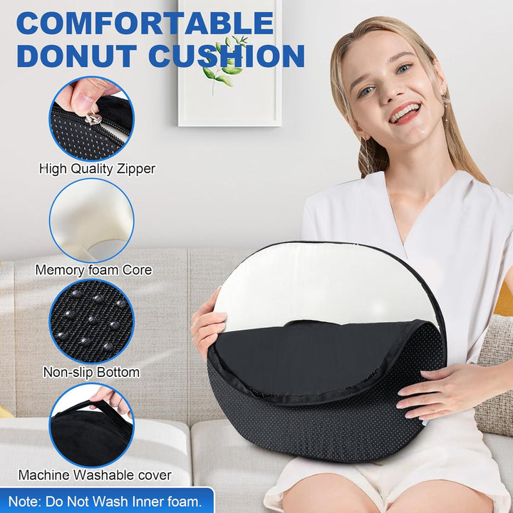 Donut Sitzkissen aus Memory Foam – Ergonomisches Ringkissen für Büro, Auto & Homeoffice – Druckentla