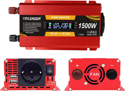 Spannungswandler 750 W/1500 W 12 V 220 V Konverter 12 V 230 V LCD 2 USB Spannungswandler 12 V 220 V,