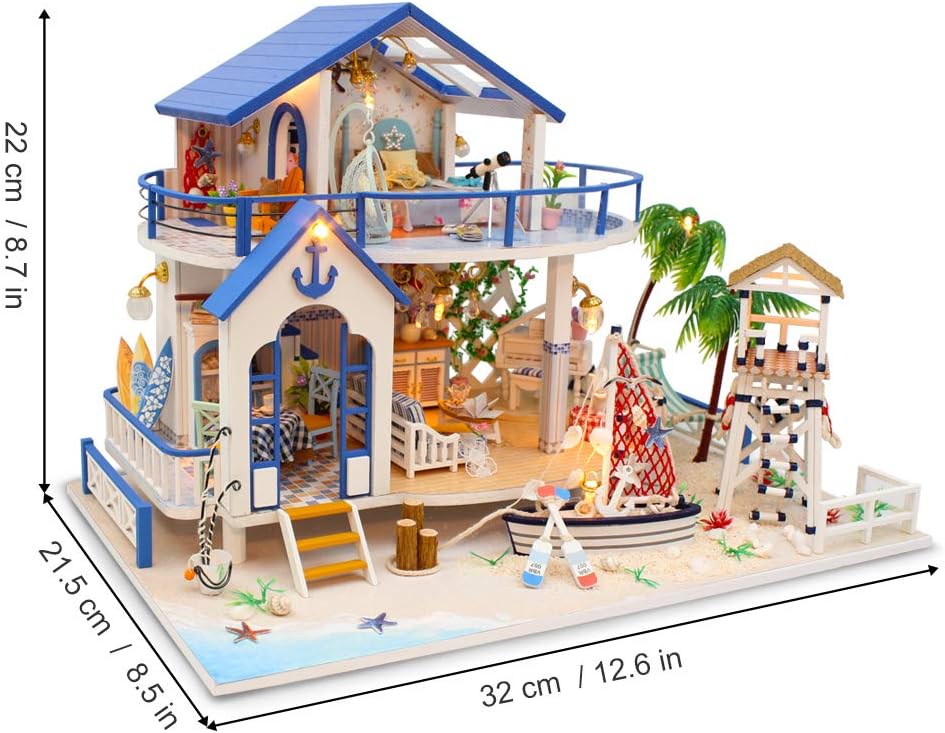 GuDoQi DIY Hölzernes Puppenhaus Kit, Miniatur Puppenhaus mit Möbeln und Musik, Handgefertigte Mini H
