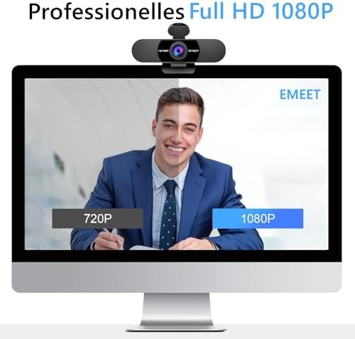 EMEET C960 1080P Webcam & M0 Plus Konferenzlautsprecher - 4 AI-Mikrofon-Arrays für 360° Abdeckung in