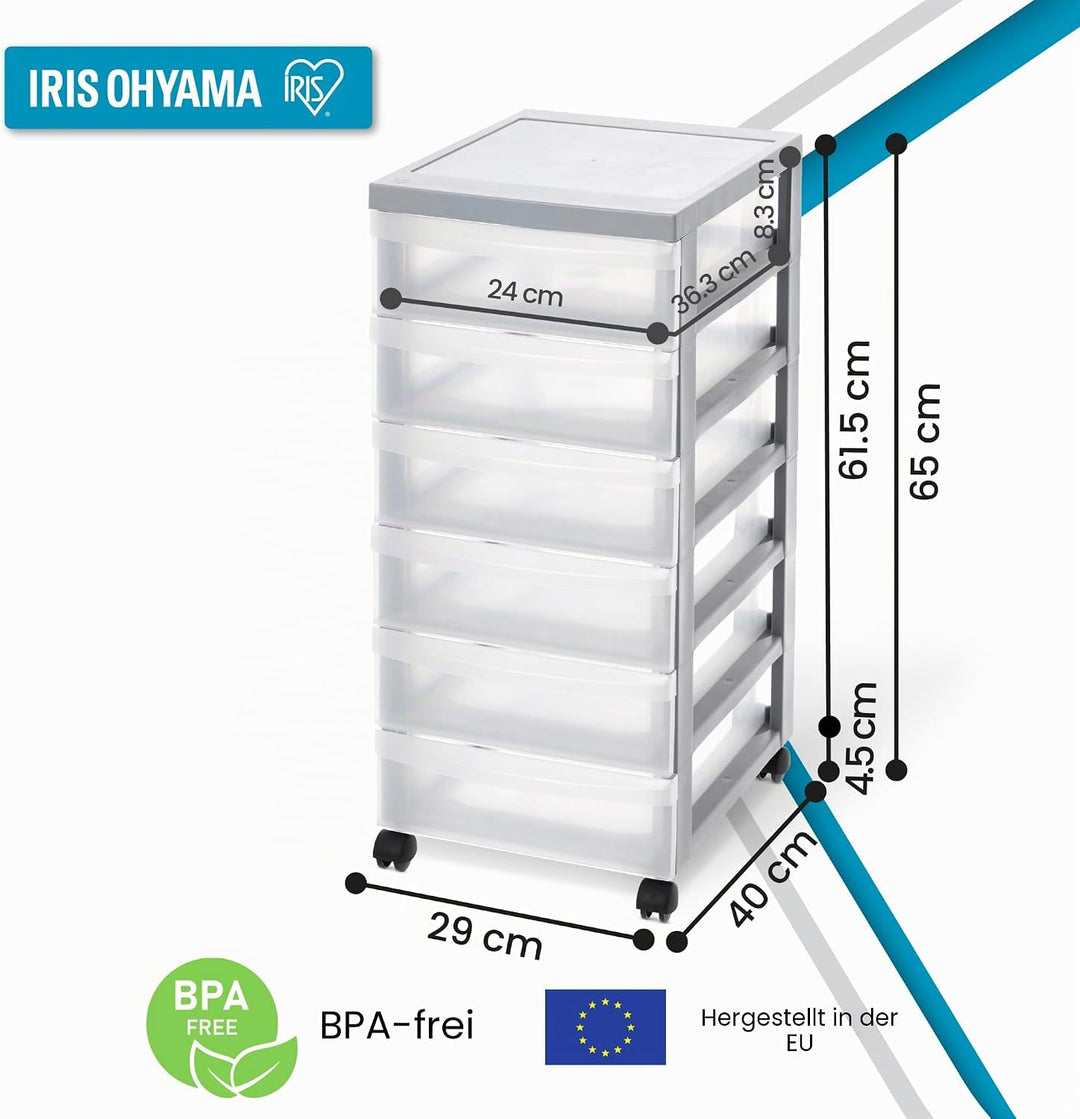 Iris Ohyama, Plastik-Aufbewahrungsturm, 6x 7L Schreibtisch-Aufbewahrungsschublade, BPA-frei, DC-360,