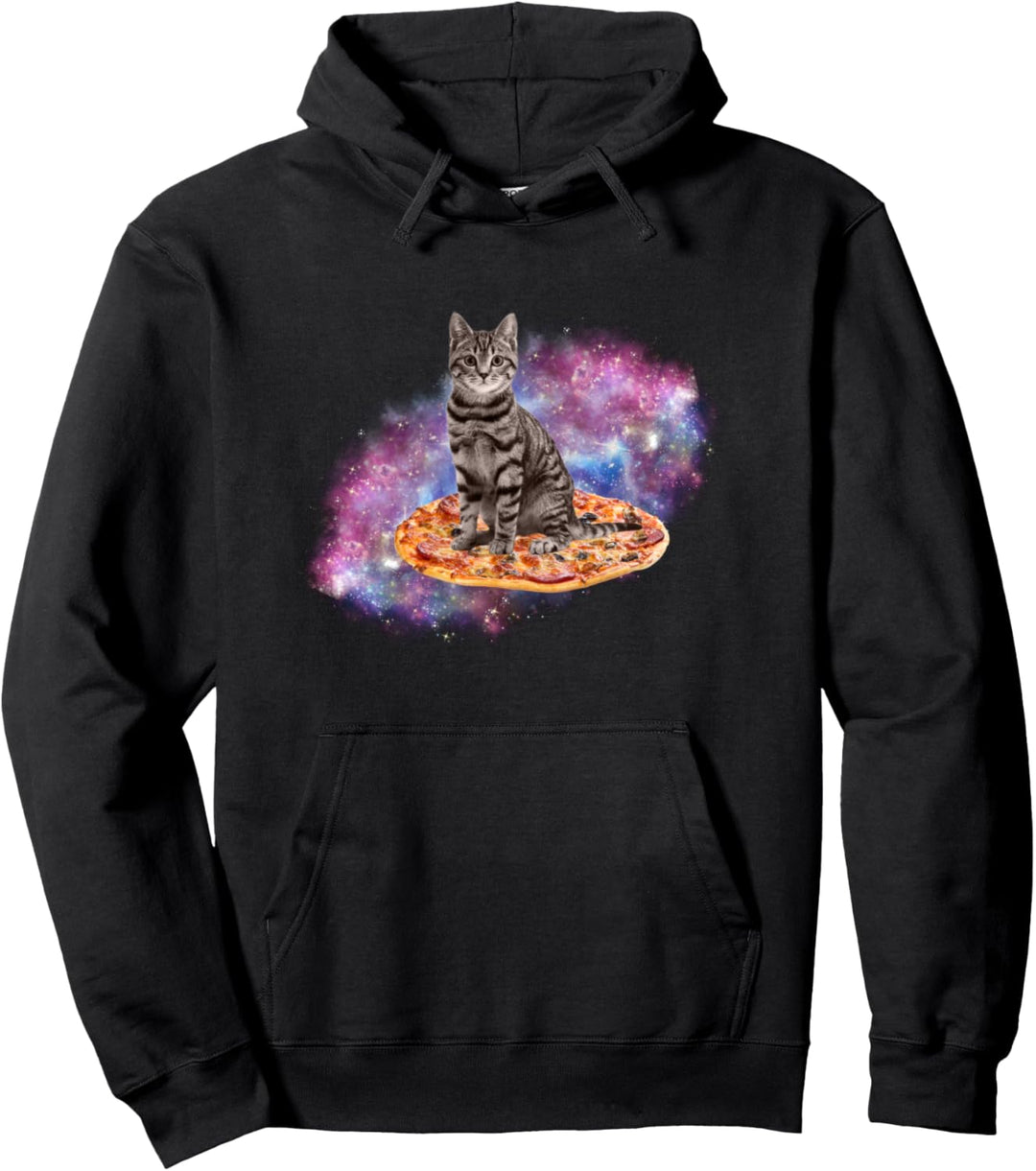 Space Cat und Pizza | Galaxy-Katze mit Pizza im Weltraumstaub Pullover Hoodie
