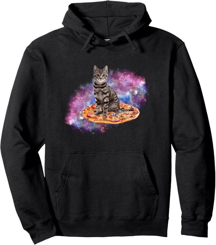 Space Cat und Pizza | Galaxy-Katze mit Pizza im Weltraumstaub Pullover Hoodie