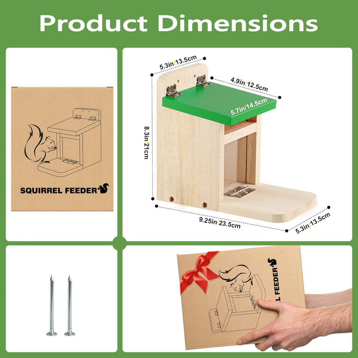 MIXXIDEA Eichhörnchen-Futterspender für den Aussenbereich, Holz, Eichhörnchen-Futterstation mit grün