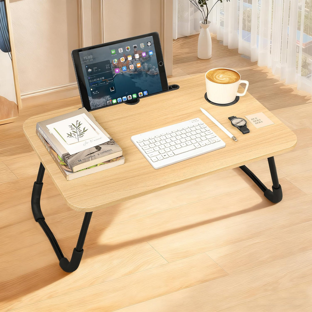 Lap Desk für Laptop Betttisch Tablett mit klappbaren Beinen Holz Kleiner Lap-Tisch mit Getränke- und