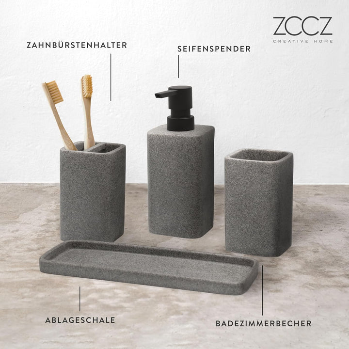 ZCCZ Badezimmer Set 4 Teile – Badezimmer Organizer mit Zahnbürstenhalter, Zahnputzbecher, Seifenspen