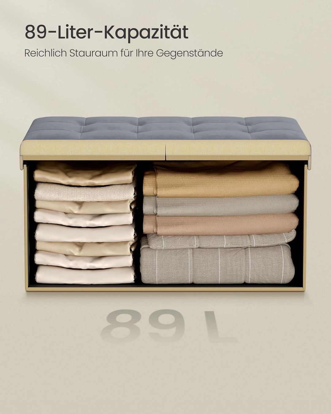 SONGMICS Sitzbank mit Stauraum, klappbare Sitztruhe, 38 x 76 x 38 cm | Aufbewahrungsbox, Deckel klap