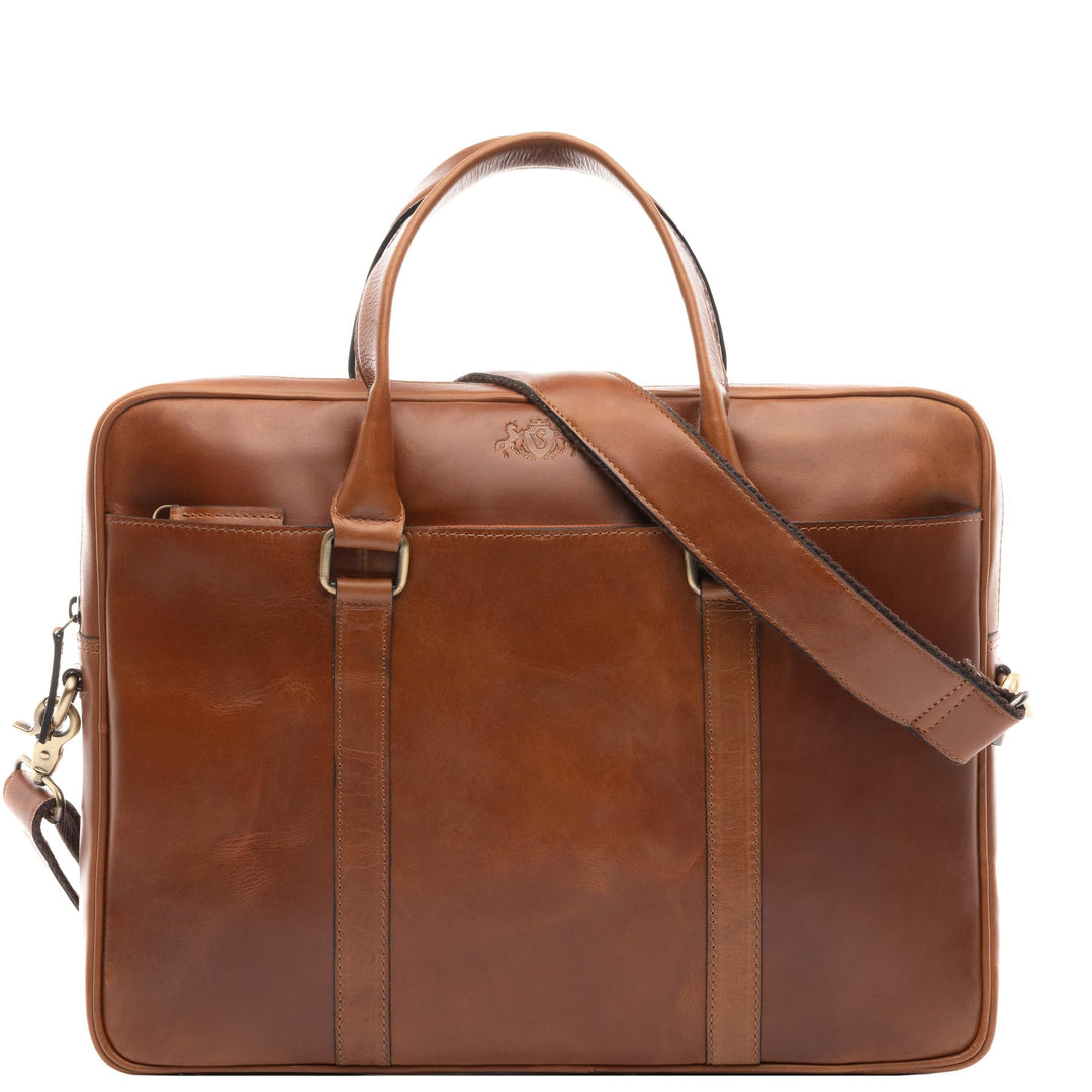 SID & VAIN grosse Laptoptasche schmal echt Leder - 15 Zoll Laptop Business-Tasche Brady gross - Umhä