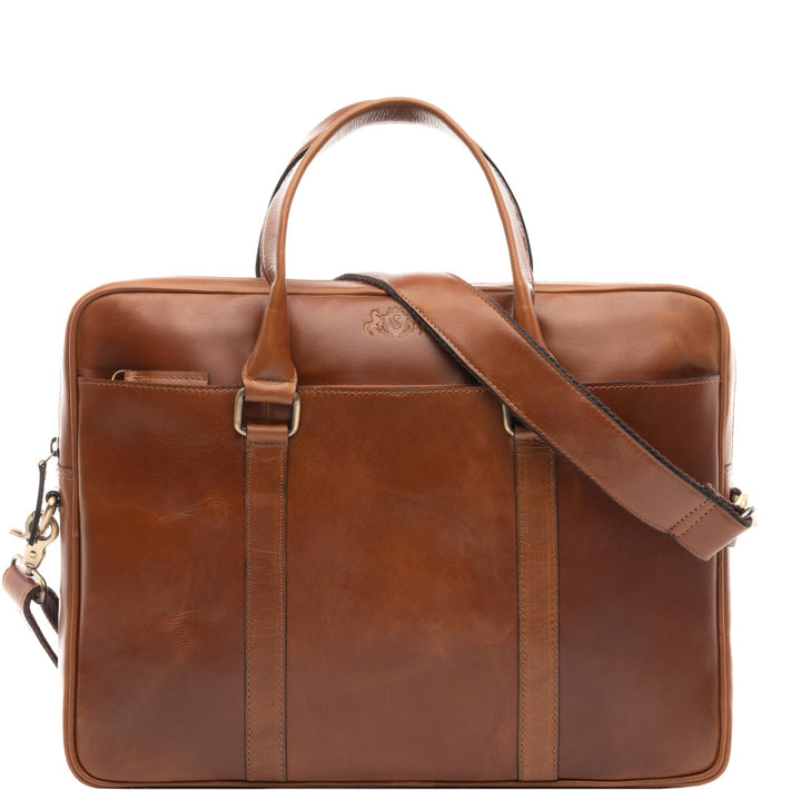 SID & VAIN grosse Laptoptasche schmal echt Leder - 15 Zoll Laptop Business-Tasche Brady gross - Umhä