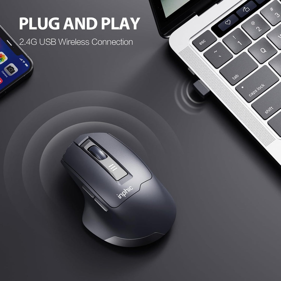INPHIC M9 Kabellose Maus Wiederaufladbar, Ergonomische 2.4G Schnurlose Maus mit USB Nano Empfänger f