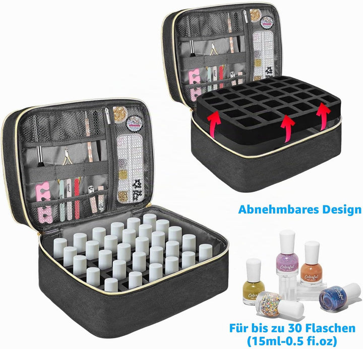 Nagellack Organizer Tasche, Doppelschicht Nagellack Aufbewahrung Box, Organizer Koffer für Nageldesi