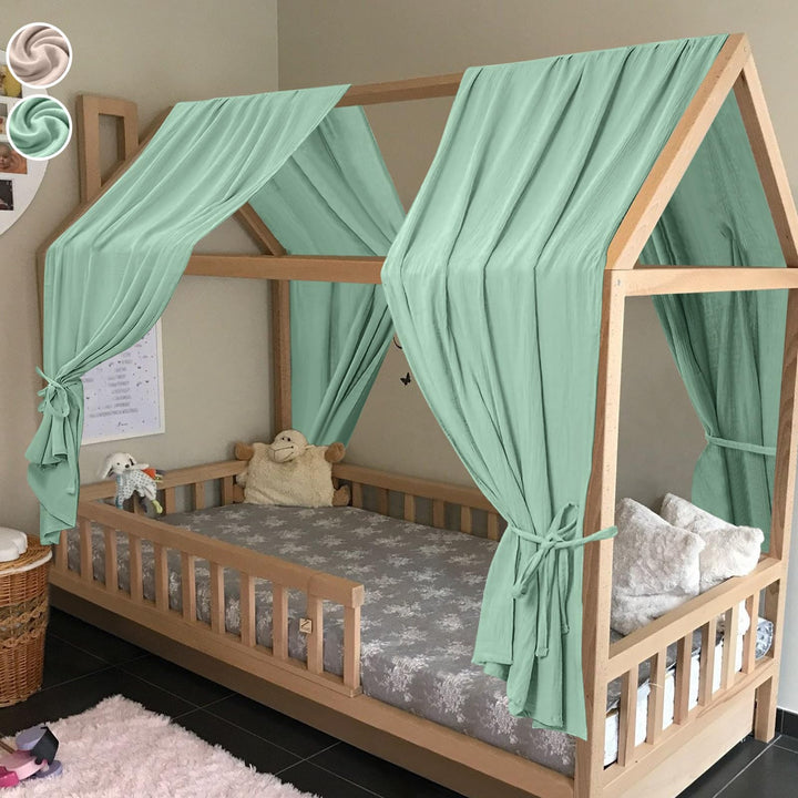 HOTUT Hausbett Himmel,2 Stück Betthimmel Babybett aus Musselin,Weich und atmungsaktiv Baldachin Kind