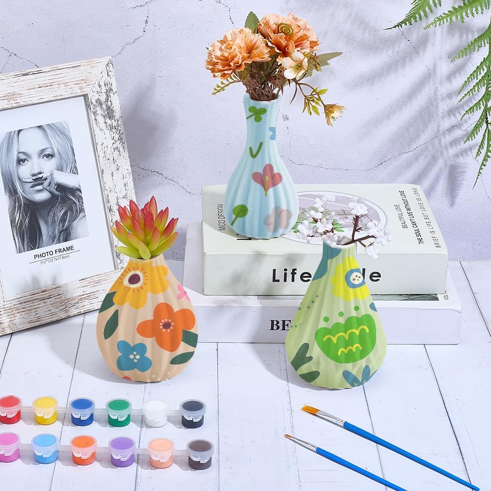 WEBEEDY 3 Set Keramik Vase Malset Bemale Deine Eigene Weiss Gestreifte Keramikvase Erwachsene Kerami