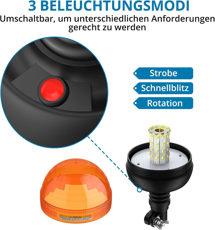 AUTOUTLET LED Rundumleuchte, 40 LED Warnleuchten Amber Rundumkennleuchte Blinkleuchte 12V/24V, mit 3