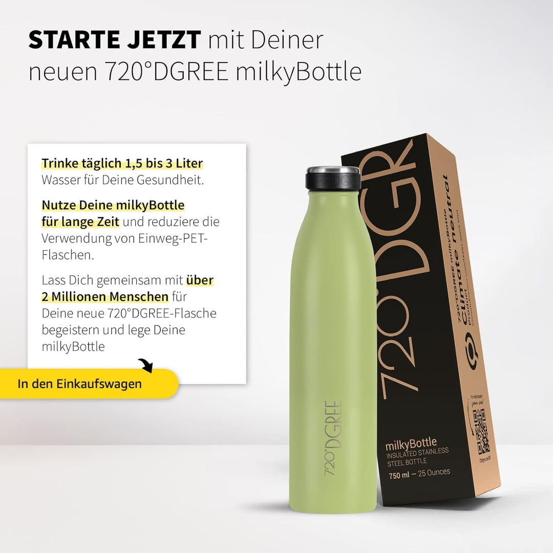 720°DGREE Edelstahl Trinkflasche “milkyBottle” - 500ml - Perfekt für Kinder, BPA-Frei, Auslaufsicher