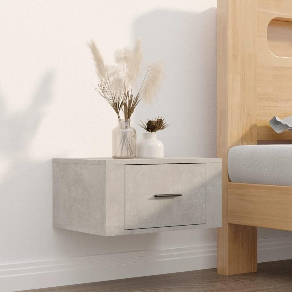 WIFESE Wand-Nachttisch Betongrau 50x36x25 cm Nachtschrank Nachtkästchen Bedside Table Nightstand Nac
