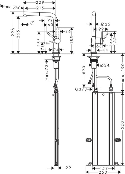 hansgrohe Küchenarmatur Talis M54 (Wasserhahn Küche mit Schlauchbox, 360° schwenkbar, ausziehbarer A