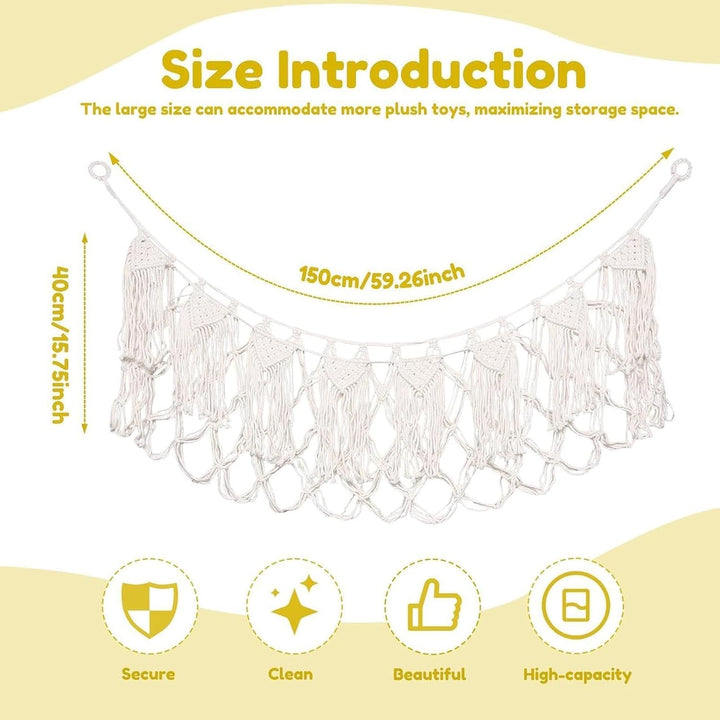 Stuffed Animal Net, Plush Toy Hammock, Boho Wall Storage | Interactive Heavy Duty Mesh Organizer for
