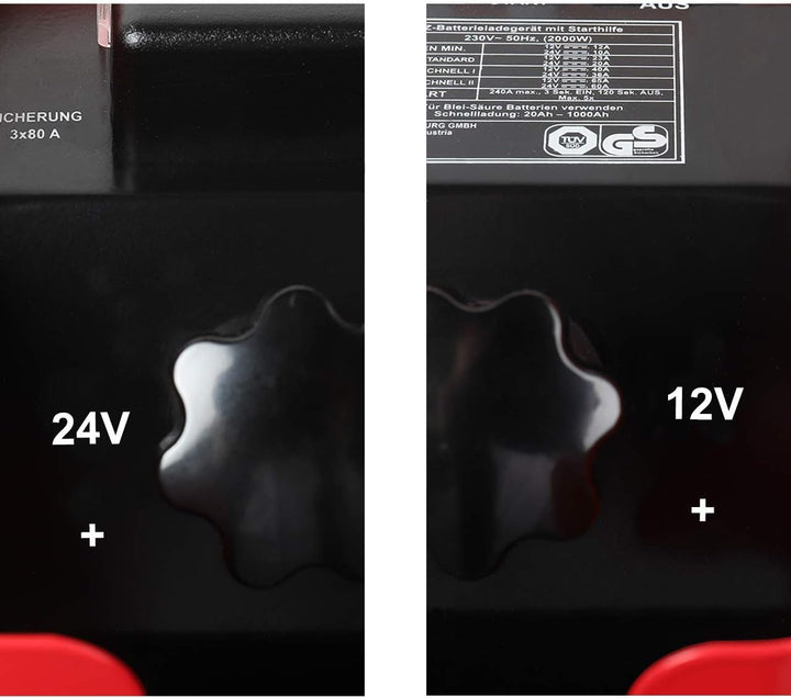 WALTER KFZ-Batterieladegerät mit Starthilfe 12 V/24 V, umschaltbar, kraftvoll, Vier Ladestromeinstel