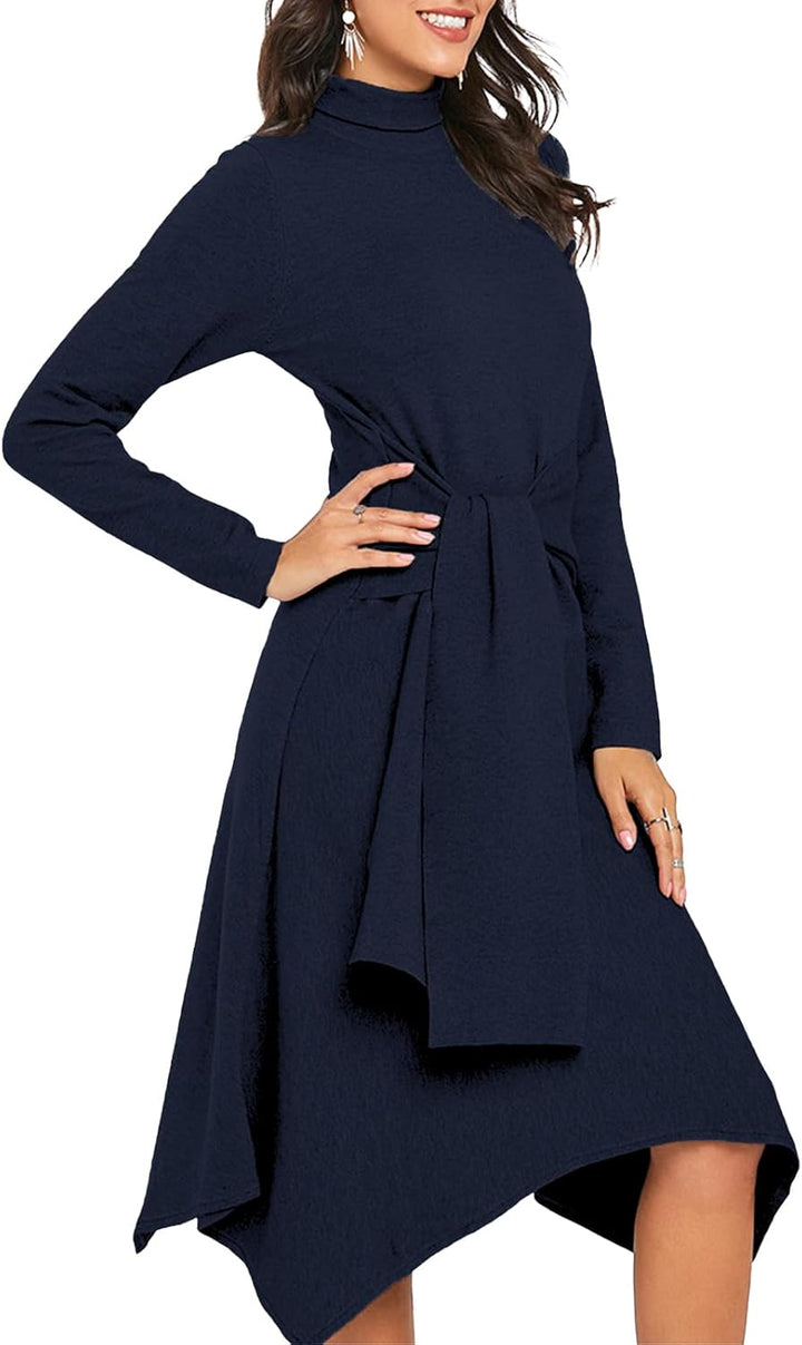 Damen Strickkleid Winter Kleid Herbst Damen Winterkleider Herbstkleid Midikleid Pulloverkleid Mit Ro