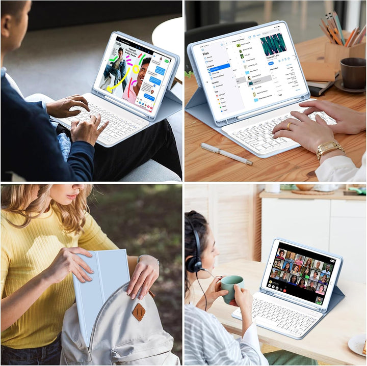 JKSML Tastatur Hülle für iPad 9./ 8./ 7. Generation (2021/2020/ 2019) mit Pencil Halter, Soft TPU Rü