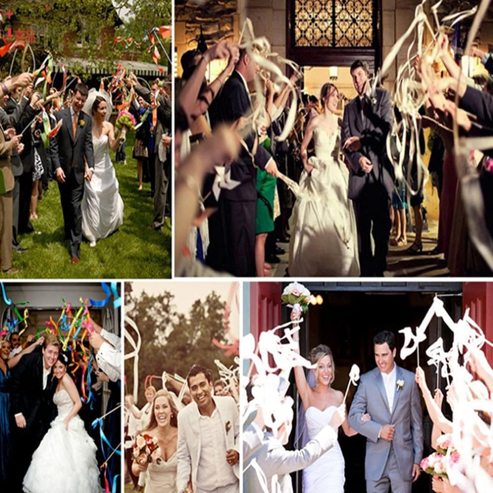 30x Wedding Wands Zauberstäbe mit Glocken,Spitzen Luftschlangen Seide Fee Stick,Lace Ivory Ribbon Wa