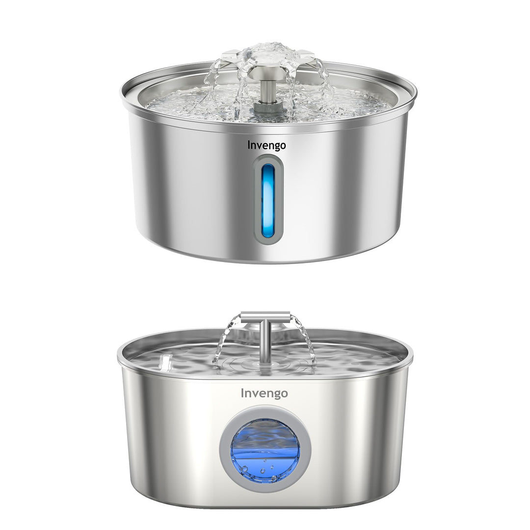 Katzenbrunnen Edelstahl, 3.2L Trinkbrunnen für Katze mit Blumenfontäne & 2.2L Trinkbrunnen für Katze