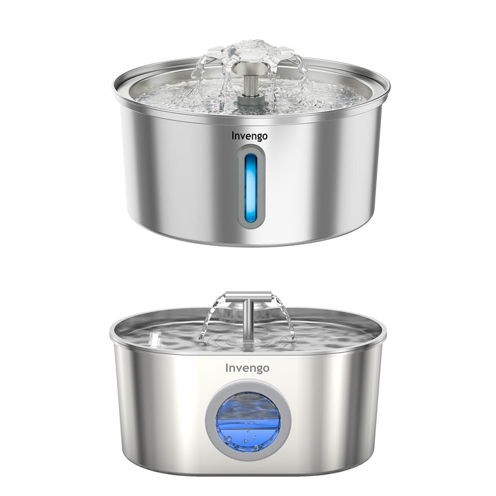 Katzenbrunnen Edelstahl, 3.2L Trinkbrunnen für Katze mit Blumenfontäne & 2.2L Trinkbrunnen für Katze