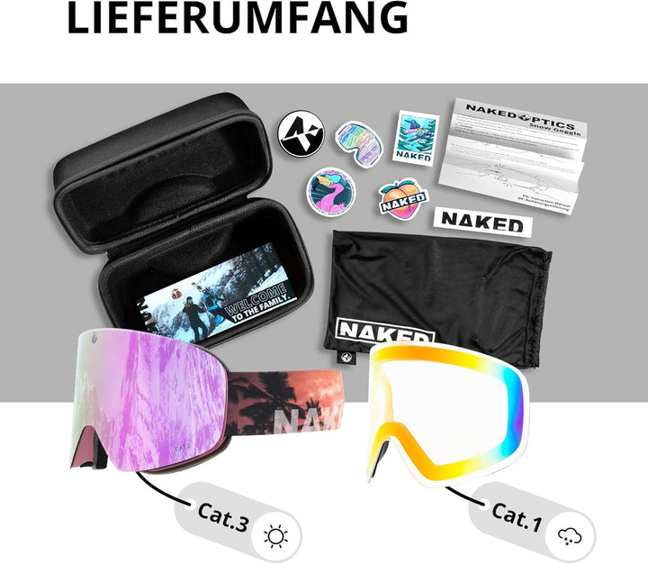 NAKED Optics® Skibrille Snowboard Brille für Damen und Herren - Verspiegelt mit Magnet-Wechselsystem