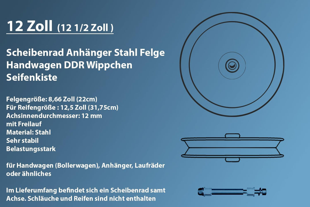 Scheibenrad Anhänger Handwagen Laufrad Rad Felge 12 1/2 Zoll Klaufix DDR (4 Stück Rot), 4 Stück Rot