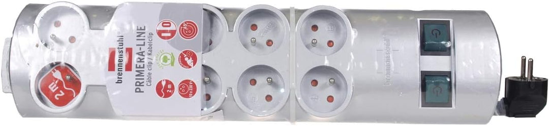 Brennenstuhl Primera-Line Steckdosenleiste 10G 10 Fach Steckdosenleiste 2m mit 2X Schalter FR Stecke