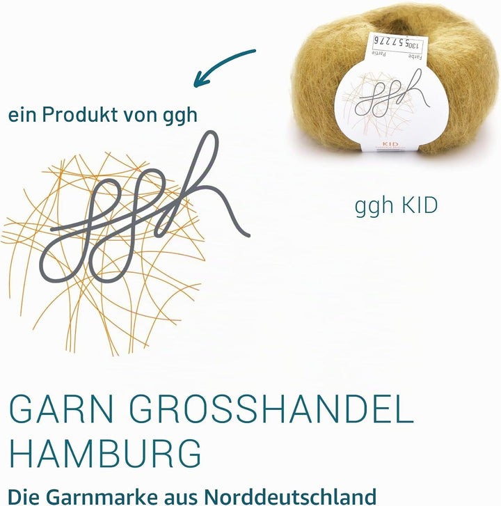ggh Kid Box - 6 Knäuel Strickwolle aus Kid Mohair - Farbe 130 - Messing, 130 - Messing