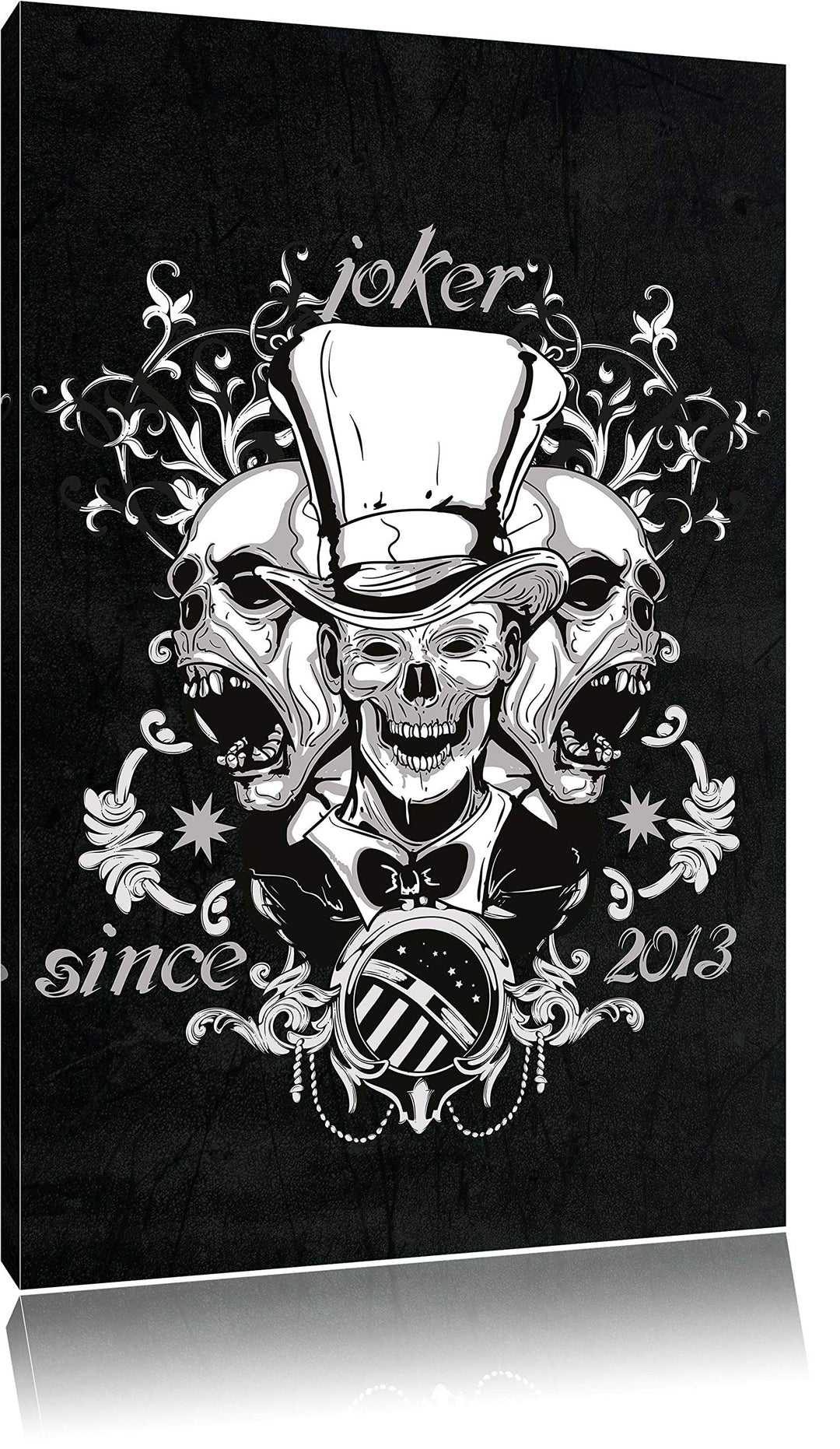 Dark Joker black Leinwandbild Bild auf Leinwand, XXL riesige Bilder fertig gerahmt mit Keilrahmen, K