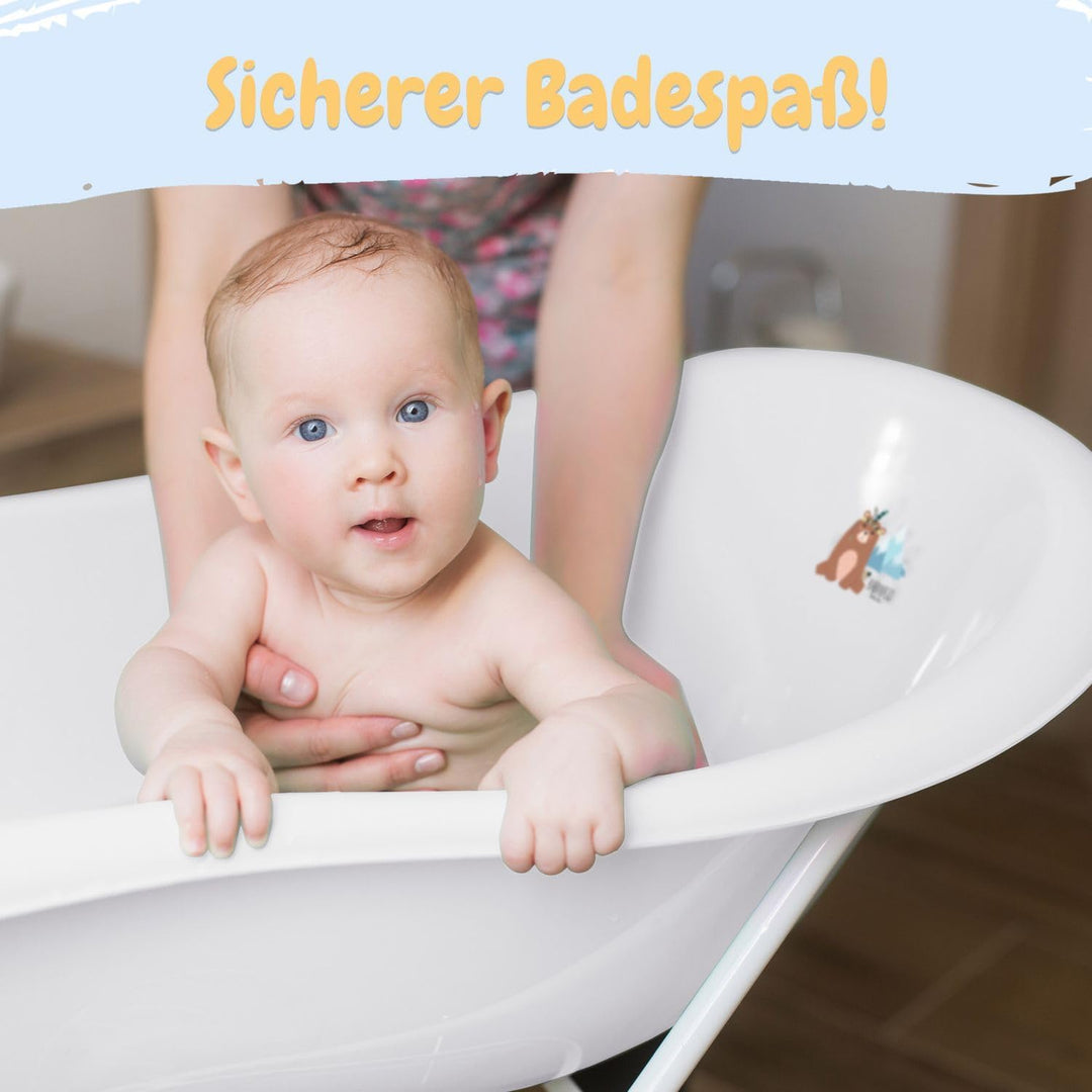 Babybadewanne mit Ständer 8 Set TÜV Rheinland geprüft - Babybadewanne + Baby Badewannensitz + Wickel