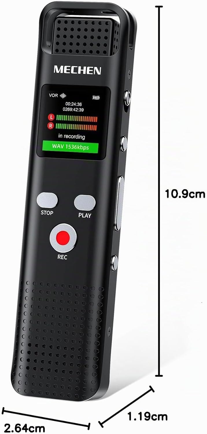 MECHEN 64GB Diktiergerät Digital, 1536kbps Aufnahmegerät mit MP3-Player, HD-Klangqualität, Rauschunt