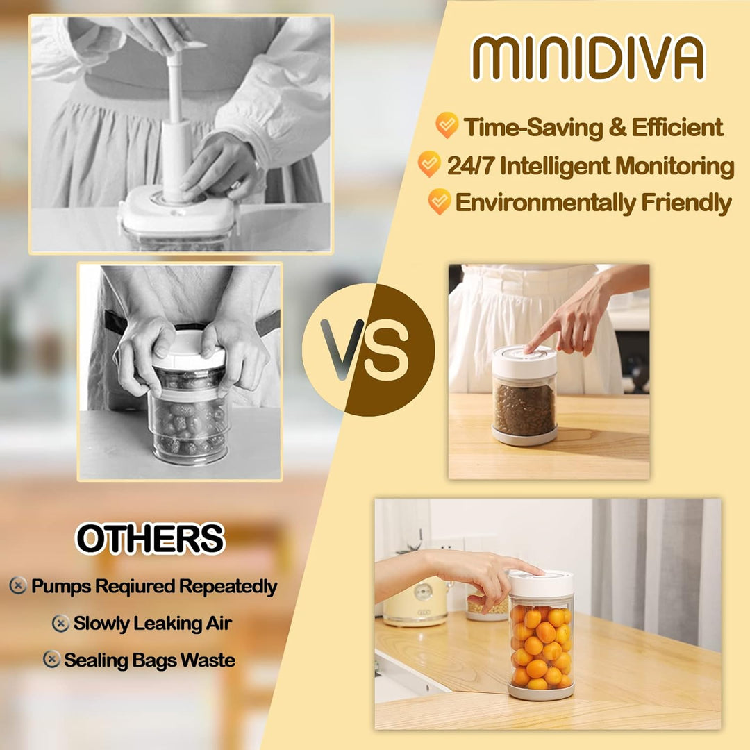 Minidiva Smart Vakuumbehälter für Lebensmittel, Integrierte Vakuumpumpe, Auto Luftdicht verschlossen