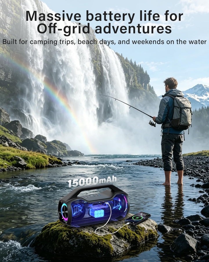 Bluetooth Lautsprecher Tragbare Musikbox, 200W Spitzenleistung, Bass Boost 2 * Subwoofer IP65 Wasser