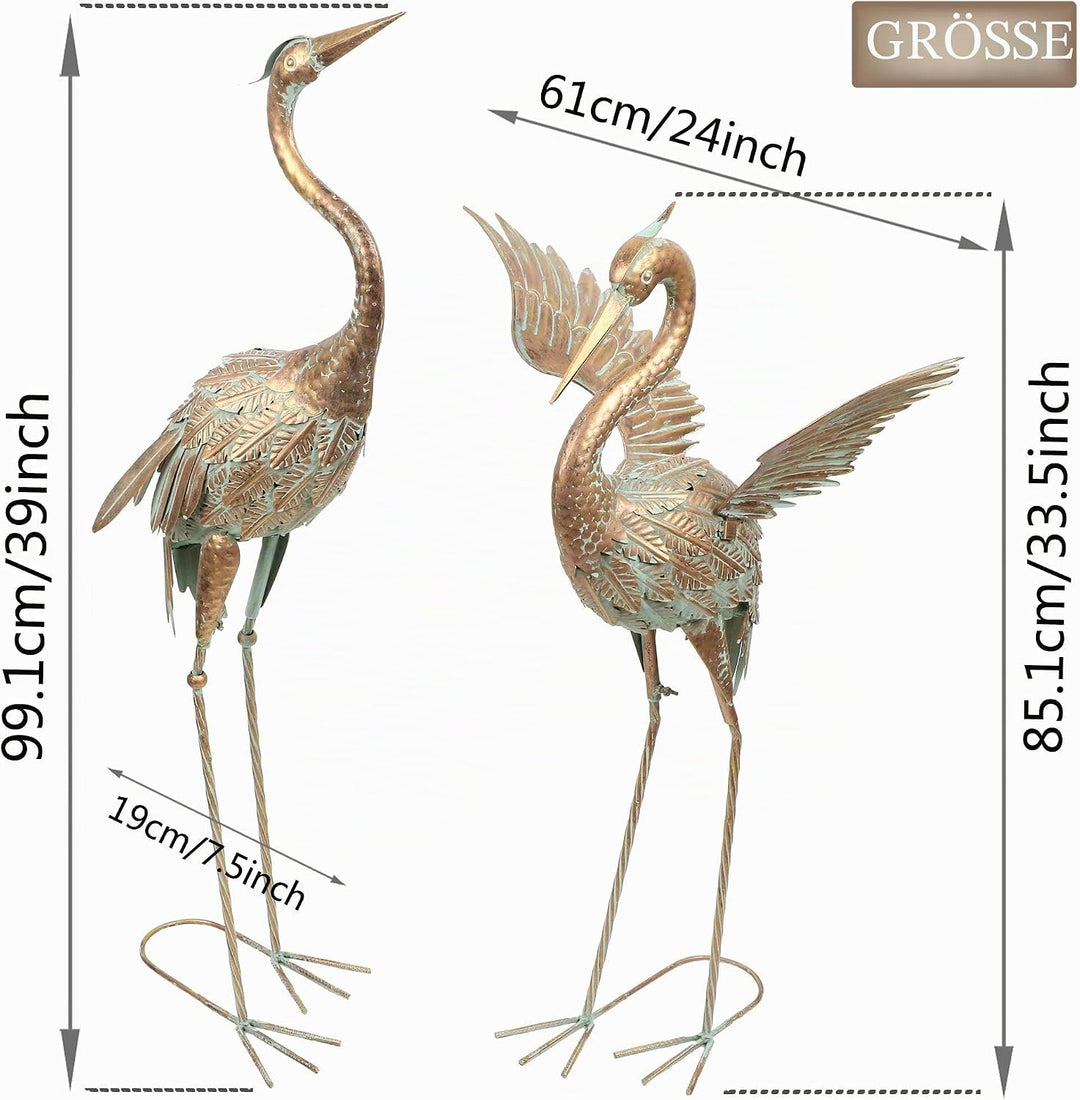 TERESA'S COLLECTIONS Metallvögel Kraniche Gartenfiguren für Teich 2er Set 99/ 85cm grosse Vogel Kran