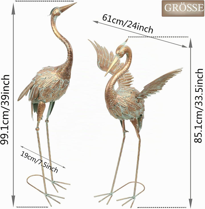 TERESA'S COLLECTIONS Metallvögel Kraniche Gartenfiguren für Teich 2er Set 99/ 85cm grosse Vogel Kran